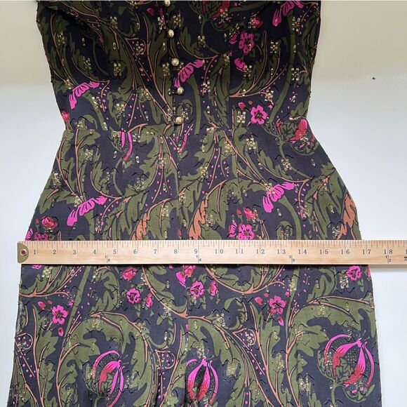 Anthropologie Ett Twa Brenda Jumpsuit Dark Floral Metallic Size 0 Party - Picture 13 of 15